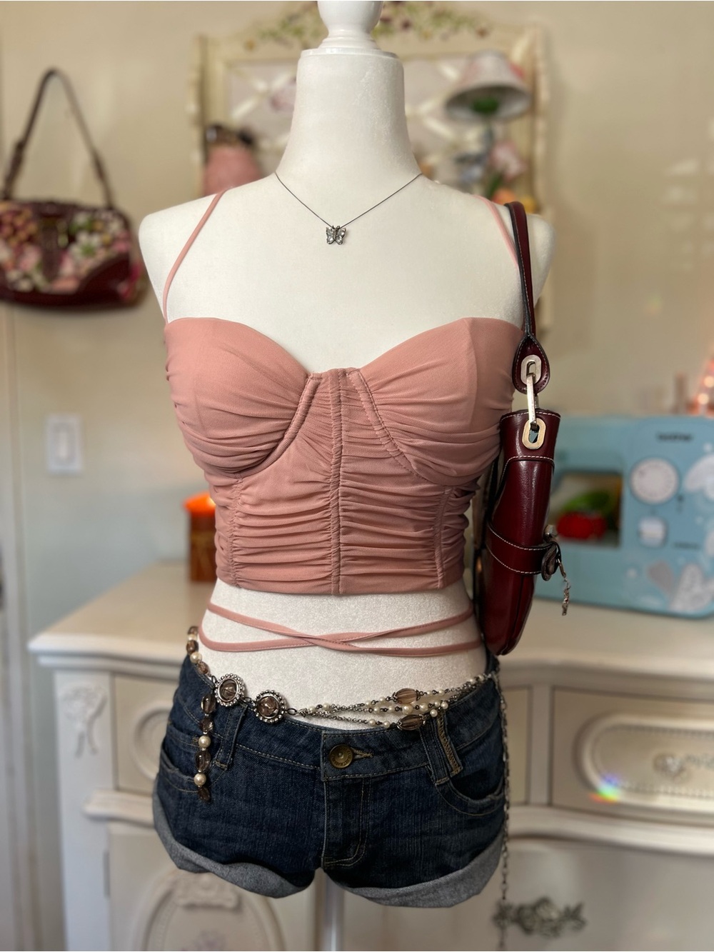 Windsor Dusty Rose Ruched Wrap Crop Cami
